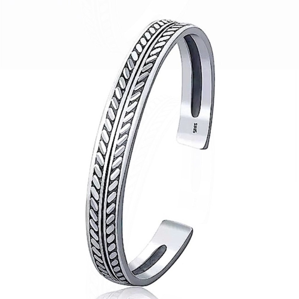 Pattern Design Sterling Silver Cuff Bangle Bracelet - Picture 5 of 5
